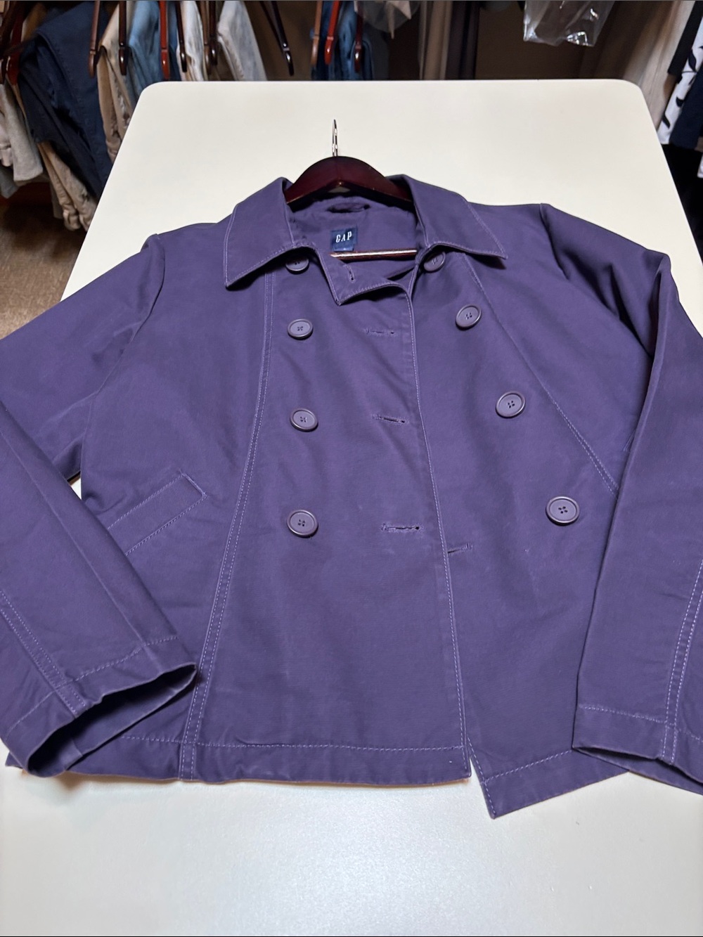 GAP Men's Double-Breasted Violet Peacoat
